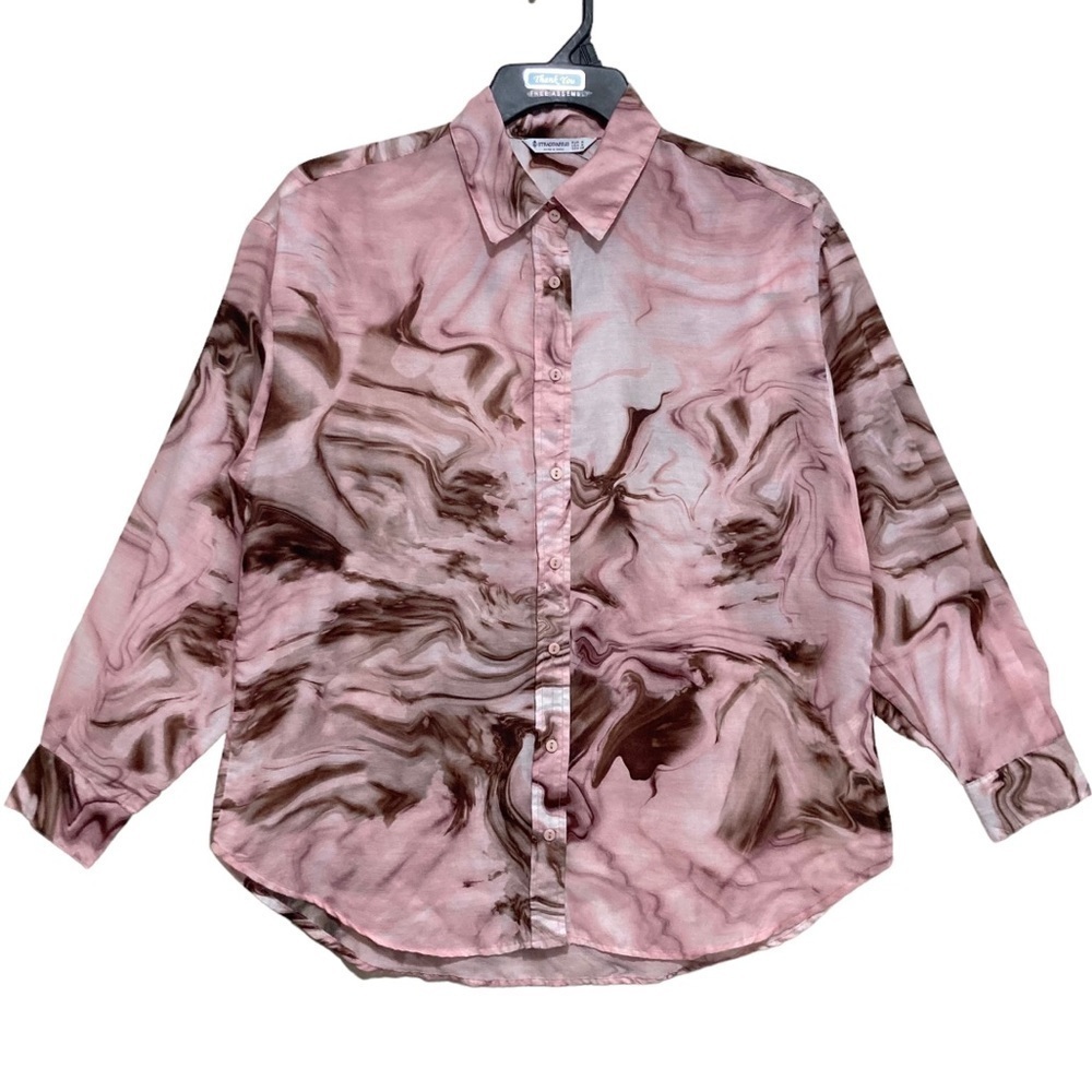 3/$30 Stradivarius Blouse Top Size Medium Button-Up Long Sleeve Lightweight